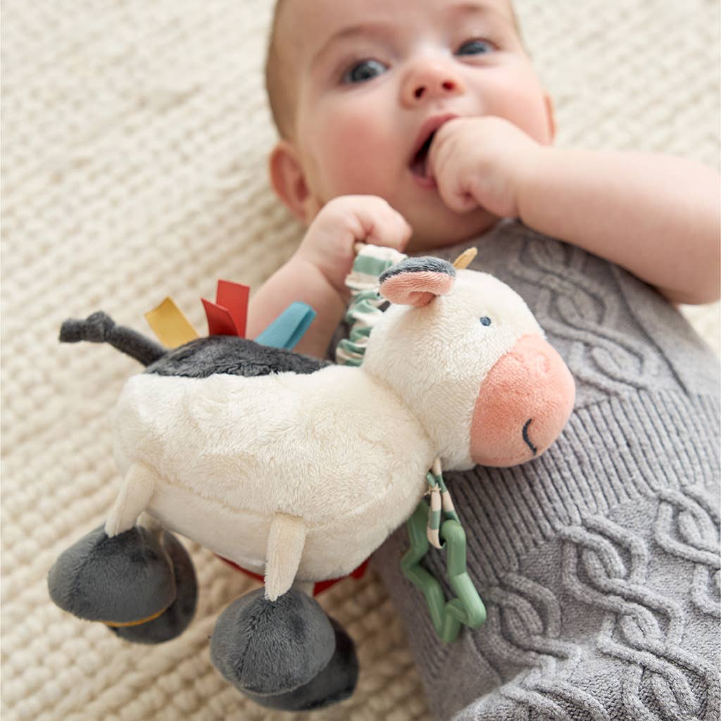 Peluche d’activités sensorielle bébé – Vache Itzy Friends Link & Love™ - Jouets d'éveil - Boutique LeoLudo - Itzy Ritzy Canada