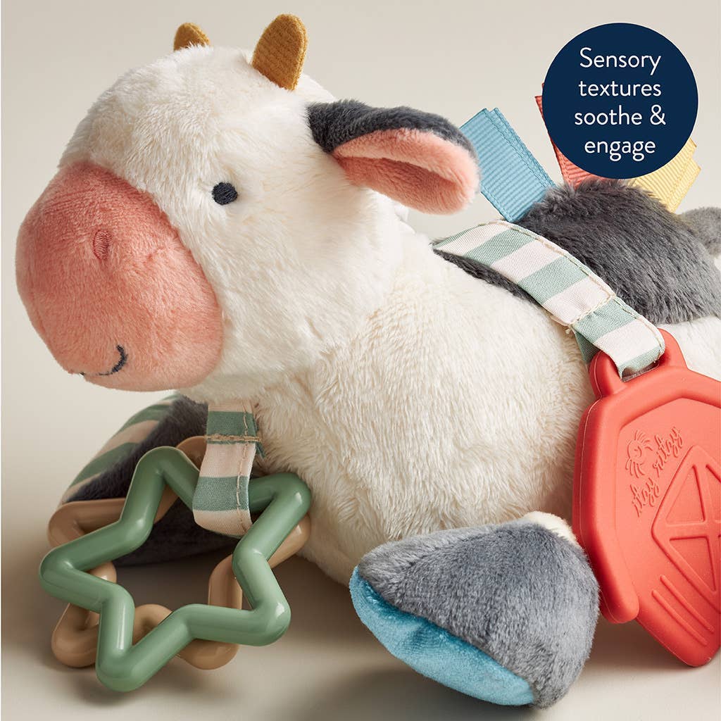 Peluche d’activités sensorielle bébé – Vache Itzy Friends Link & Love™ - Jouets d'éveil - Boutique LeoLudo - Itzy Ritzy Canada