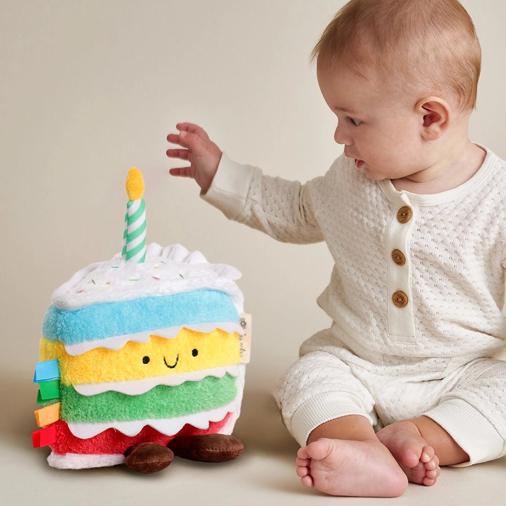 Peluche sensorielle bébé – Gâteau d’anniversaire -Peluches- Boutique LeoLudo-Itzy Ritzy Canada