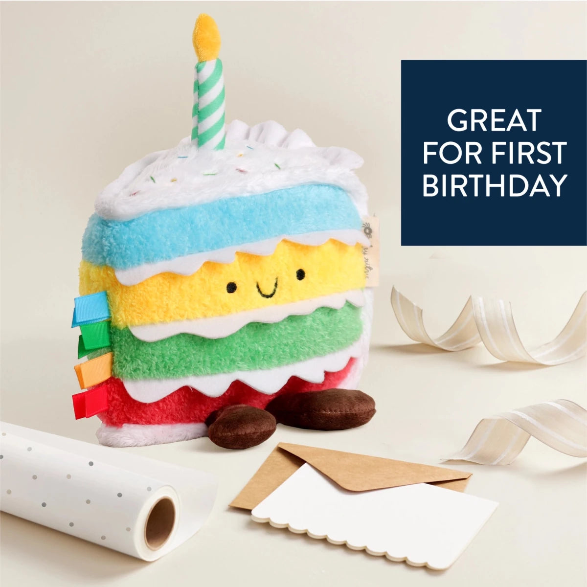 Peluche sensorielle bébé – Gâteau d’anniversaire -Peluches- Boutique LeoLudo-Itzy Ritzy Canada
