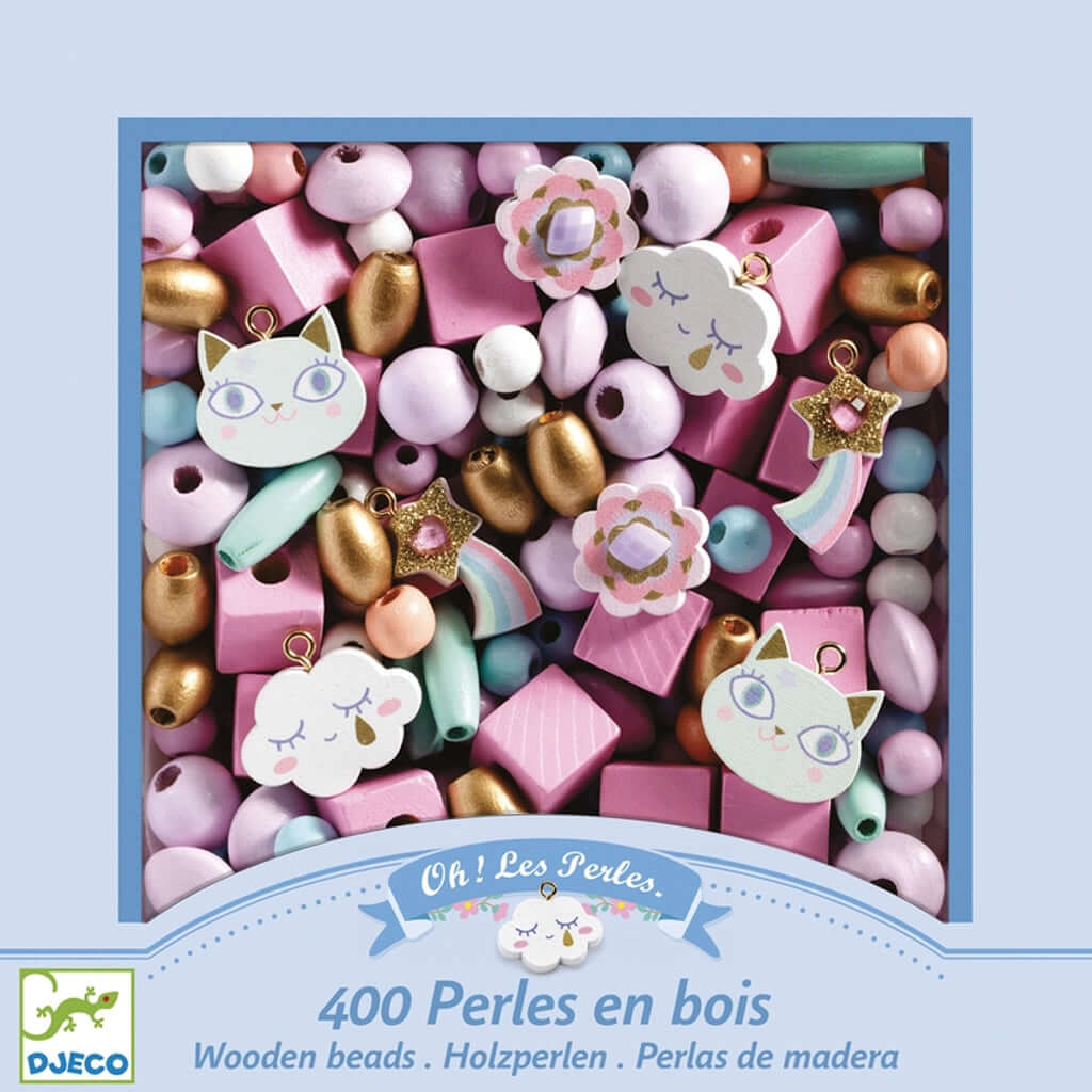 Perles en bois à enfiler - Arc-en-ciel (400 pcs)-Djeco-Boutique LeoLudo