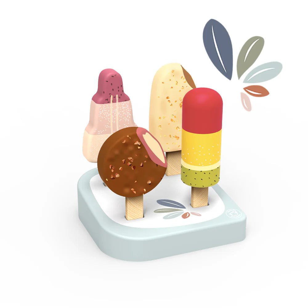 Présentoir de crème glacée en bois avec 4 glaces - Jouets d'imitation - Boutique LeoLudo - Speedy Monkey