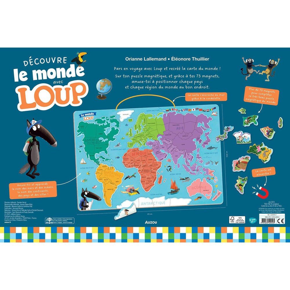 Puzzle magnétique Carte du monde avec Loup - Casse - têtes - Boutique LeoLudo - Auzou