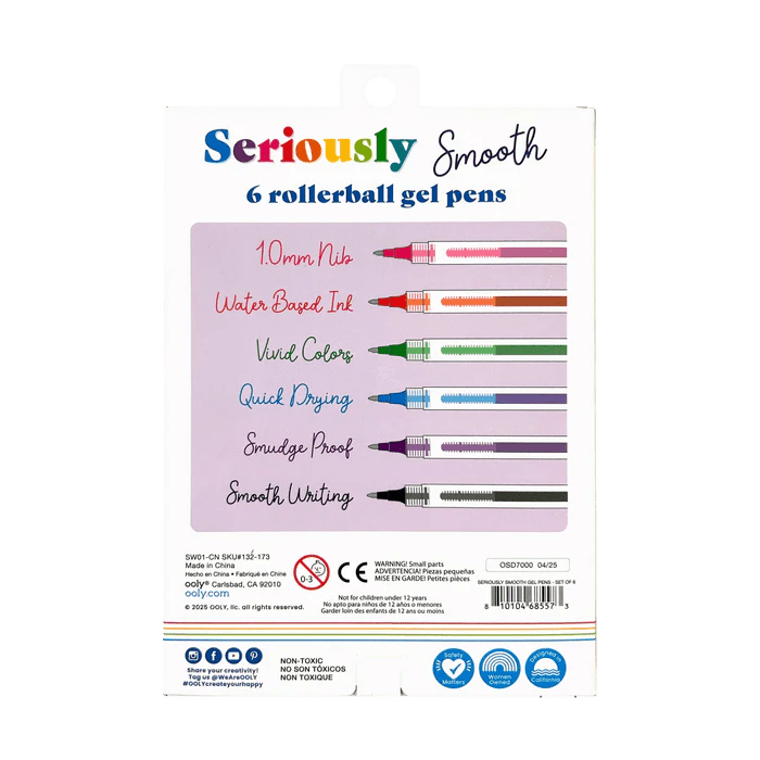 Seriously Smooth – Stylos gel rollerball (ensemble de 6) - Art & bricolage - Boutique LeoLudo - OOLY