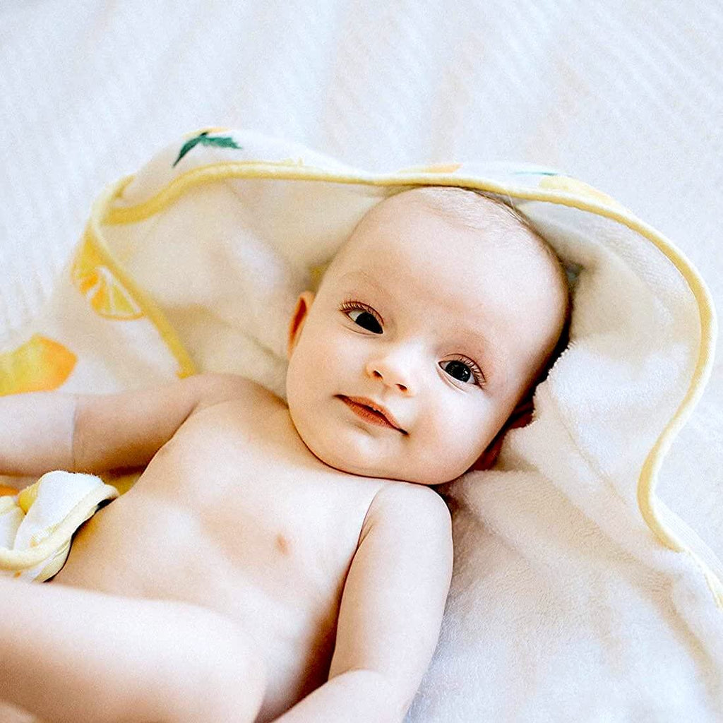 Serviette à capuche pour bébé et débarbouillette - Citrons-Little Unicorn-Boutique LeoLudo