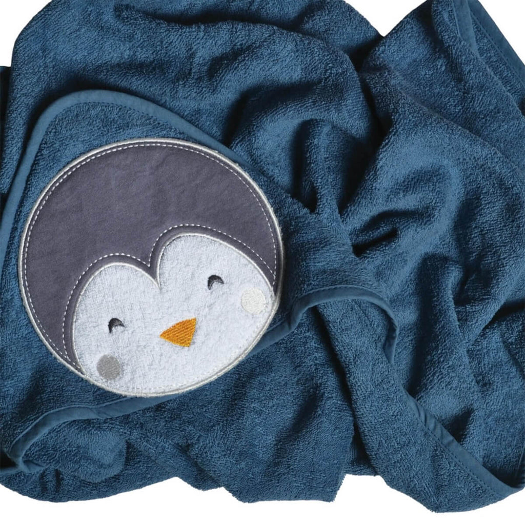 Serviette à capuchon pour bébé - Pingouin/bleu-Perlimpinpin-Boutique LeoLudo