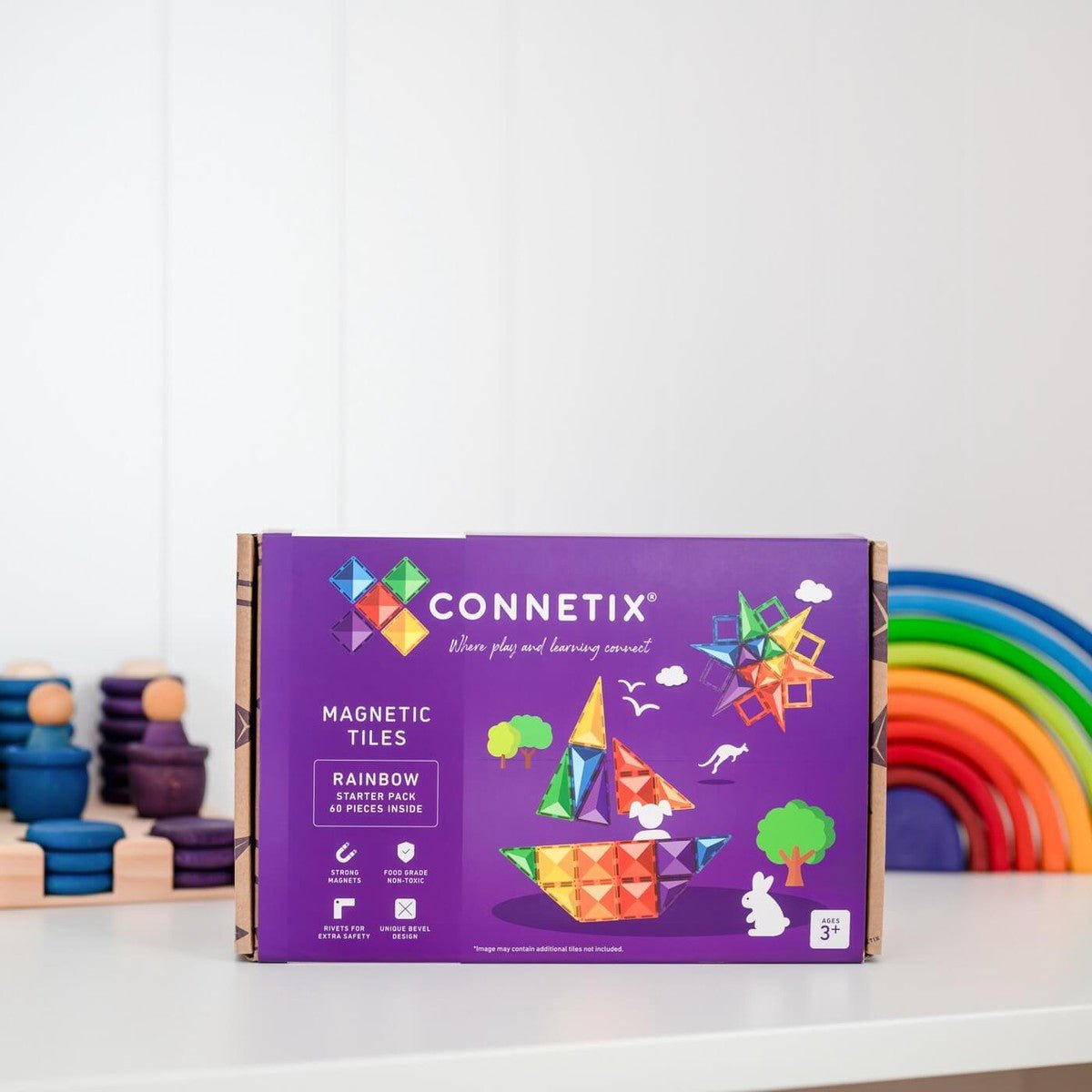 Tuiles magnétiques Rainbow Pack de départ (60 pcs) -Jeux de construction- Boutique LeoLudo-Connetix