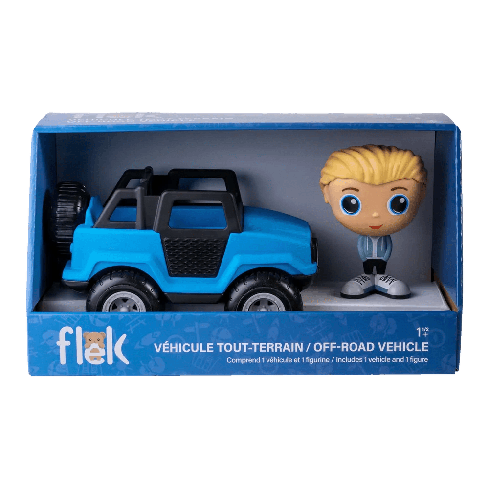 Véhicule tout - terrain bleu avec figurine – 3 personnages au choix - Véhicules de jeu - Boutique LeoLudo - Flek