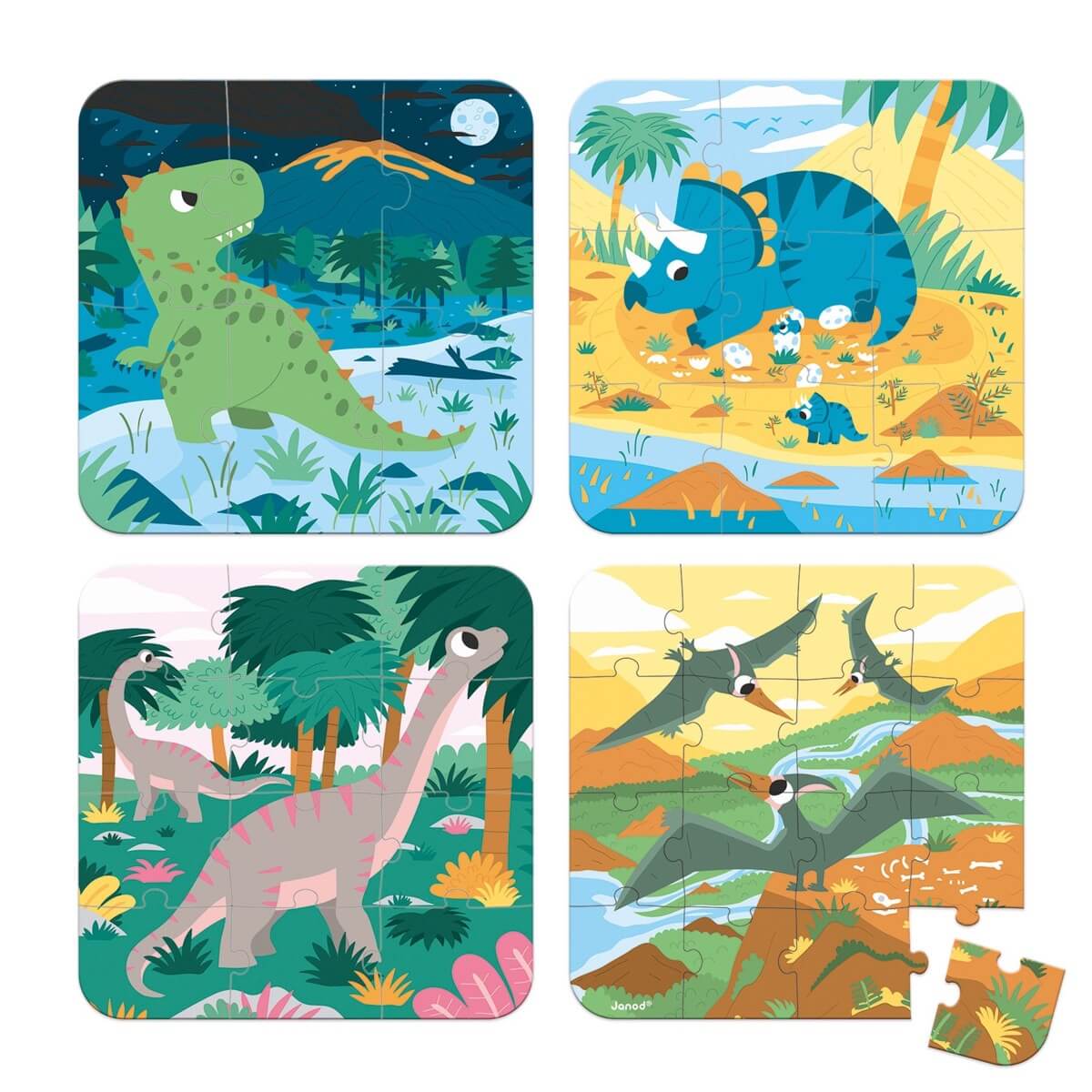 4 Casse - têtes évolutifs - Dinosaures (6 à 16 pcs) - Casse - têtes - Boutique LeoLudo - Janod