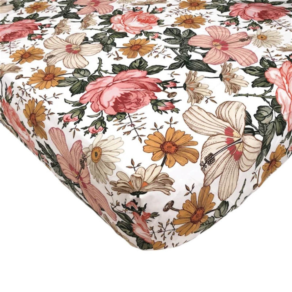 Drap contour de lit de bébé - Garden Floral White (mini)-Literie-Mini Scout-Boutique LeoLudo