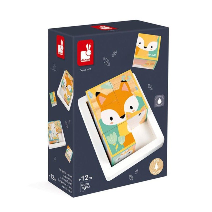 Barquette 6 cubes en bois - Jeux de construction - Boutique LeoLudo - Janod