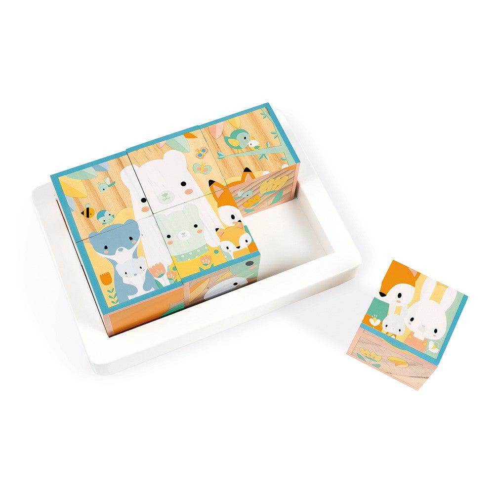 Barquette 6 cubes en bois - Jeux de construction - Boutique LeoLudo - Janod