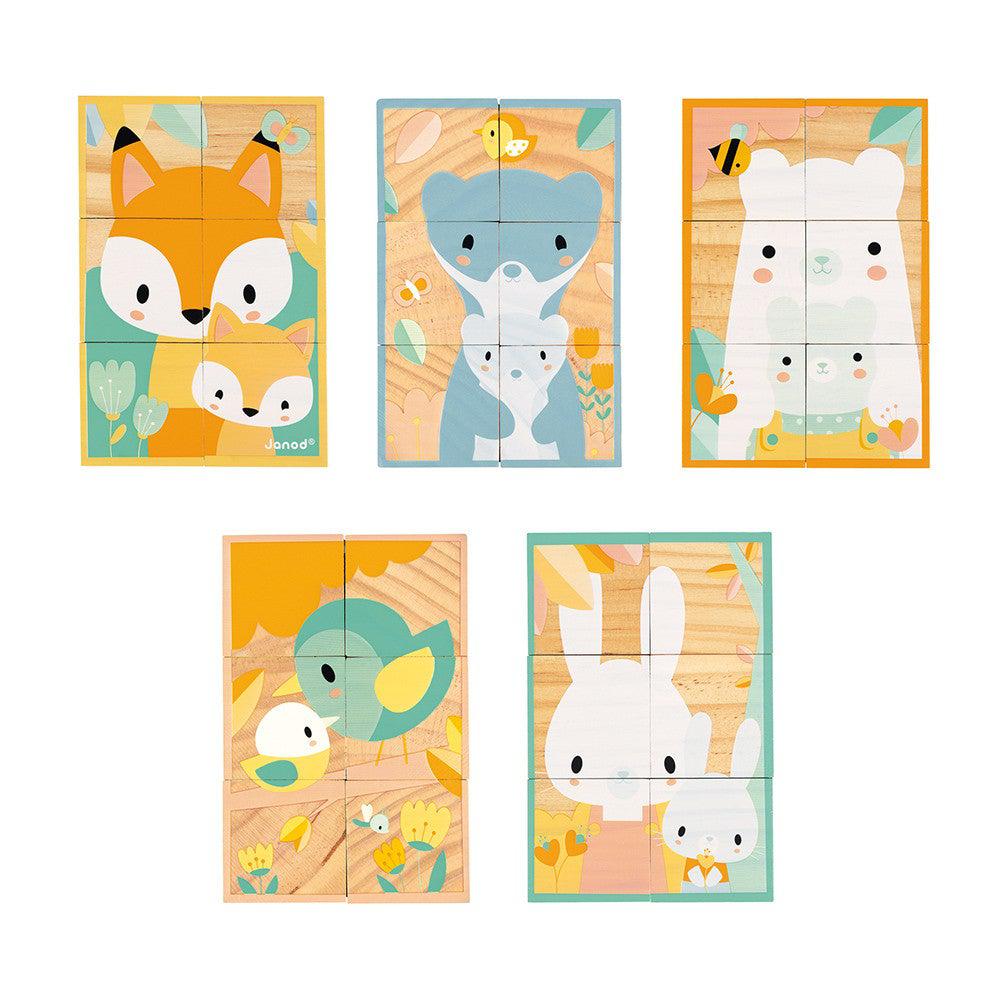 Barquette 6 cubes en bois - Jeux de construction - Boutique LeoLudo - Janod