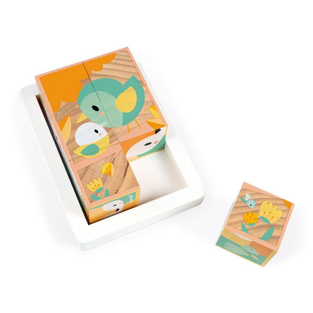 Barquette 6 cubes en bois - Jeux de construction - Boutique LeoLudo - Janod
