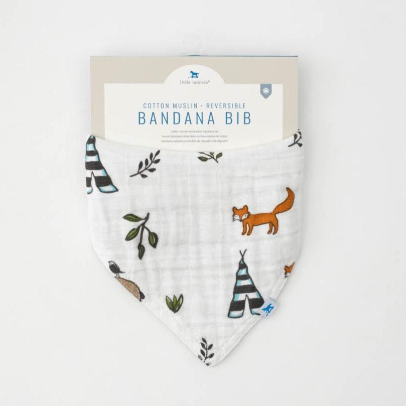 Bavoir bandana réversible en mousseline - Amis de la forêt-Little Unicorn-Boutique LeoLudo