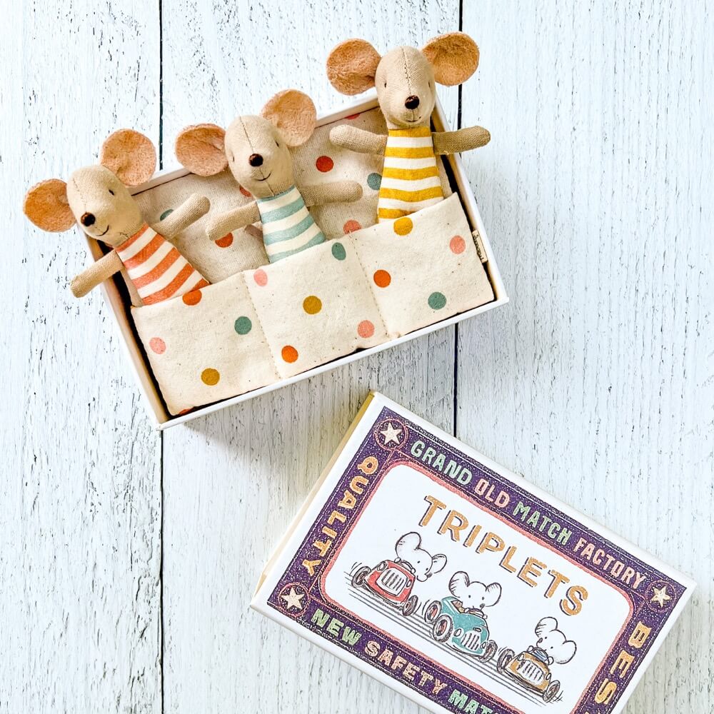 Bébés souris triplets dans une boîte d'allumettes-Maileg-Boutique LeoLudo