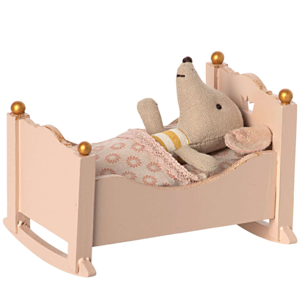 Berceau en bois pour bébé souris - Rose-Maileg-Boutique LeoLudo