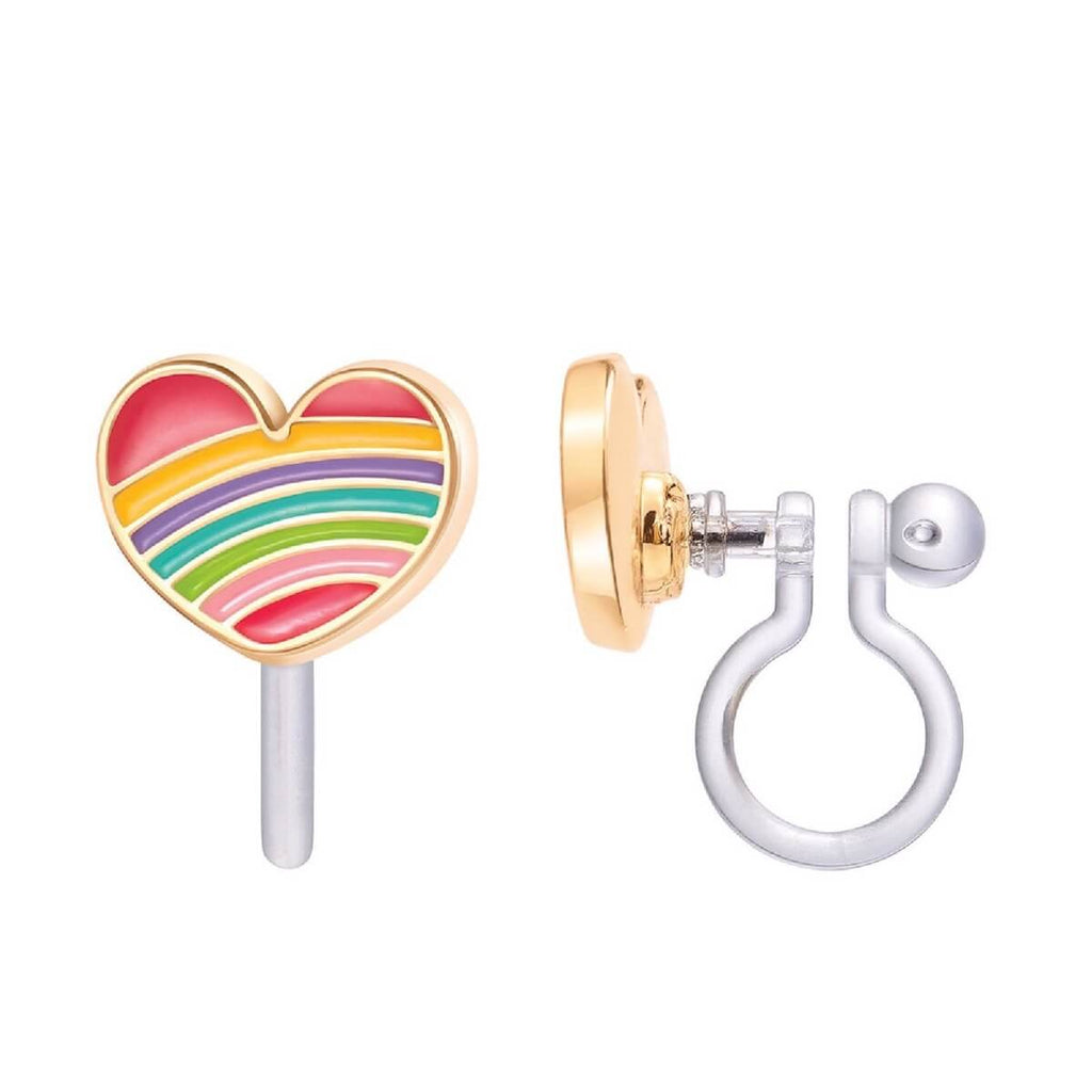 Boucles d'oreilles à clip en émail - Coeur arc-en-ciel-Girl Nation-Boutique LeoLudo