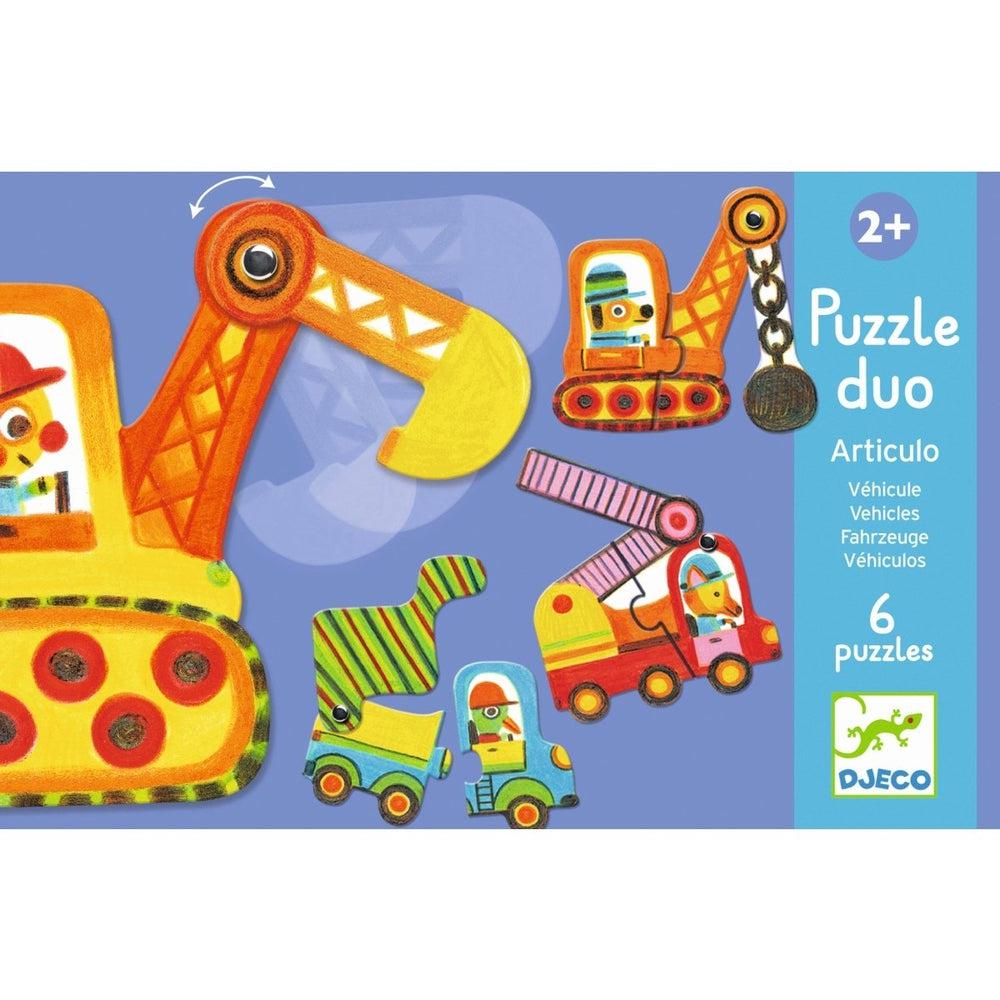 Puzzle 6 x 2 pièces : Duo : Articulo véhicule - Djeco - Rue des Puzzles