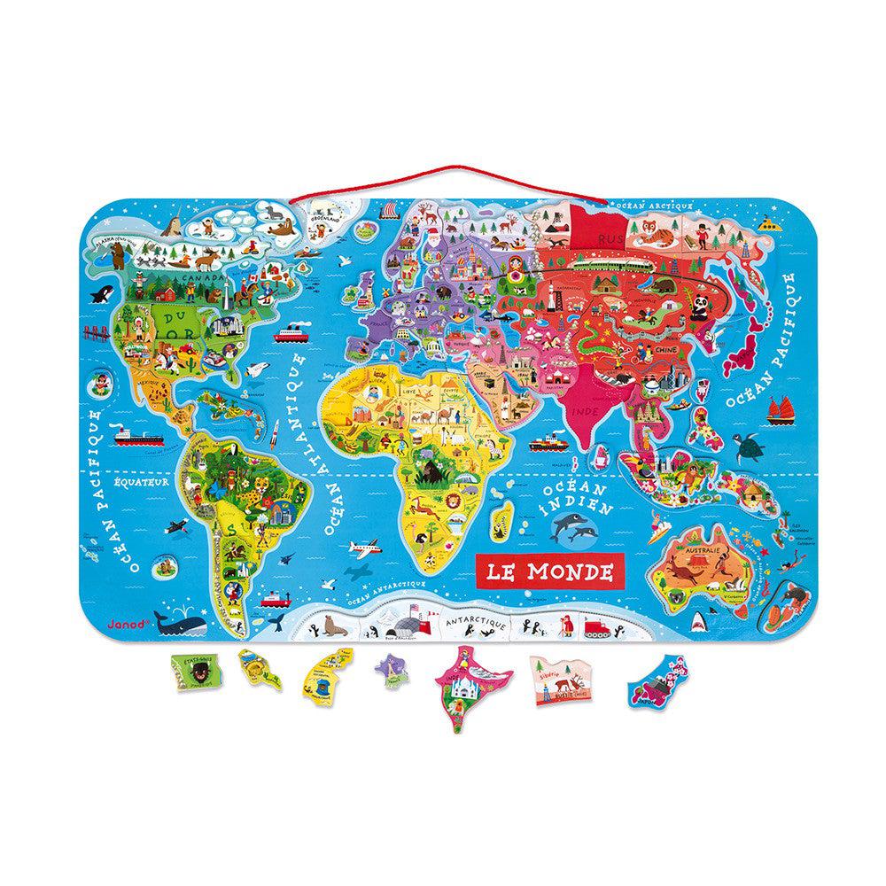 人気　Janod ジャノー　マグネット　ワールドマップパズル　世界地図　知育玩具 Magnetic Puzzle - World Map (92 pcs) – Boutique LeoLudo
