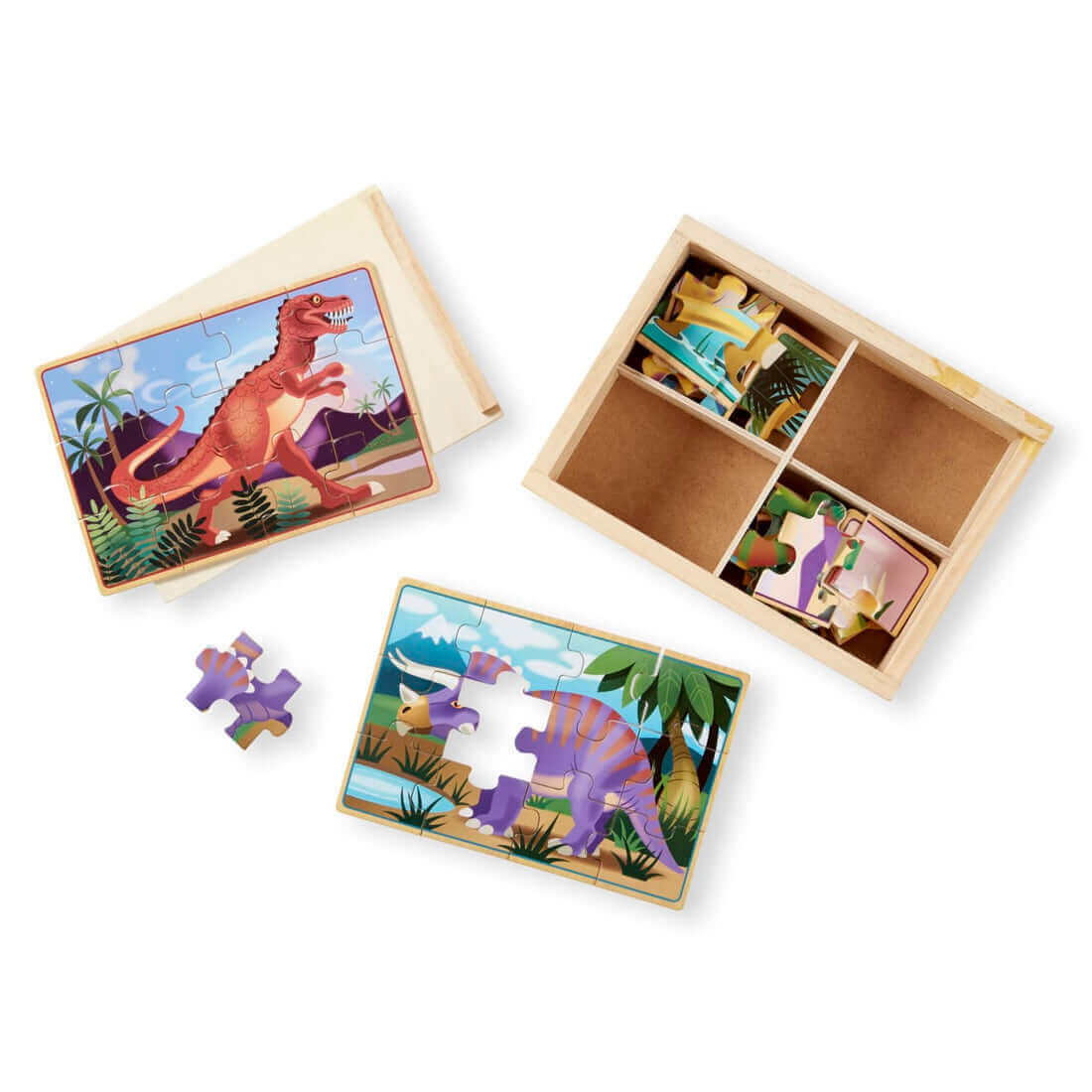 Coffret 4 casse-têtes en bois - Dinosaures (4 x 12 pcs)-Melissa & Doug-Boutique LeoLudo