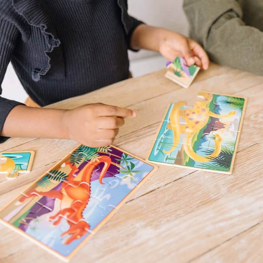Coffret 4 casse-têtes en bois - Dinosaures (4 x 12 pcs)-Melissa & Doug-Boutique LeoLudo