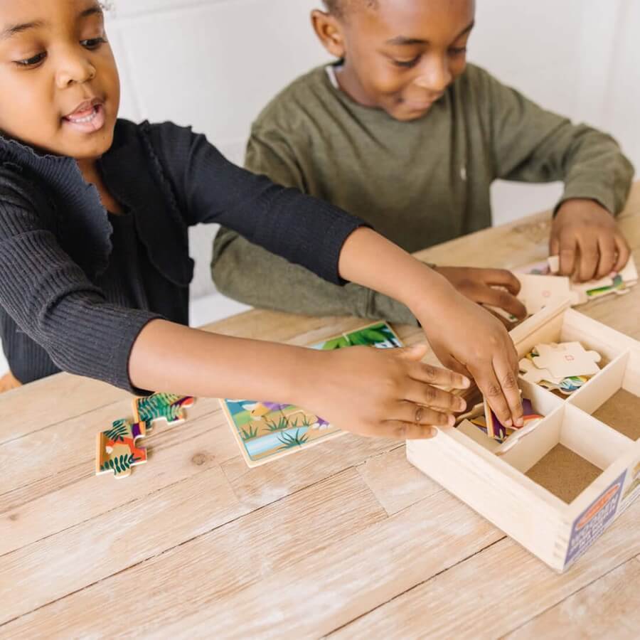 Coffret 4 casse-têtes en bois - Dinosaures (4 x 12 pcs)-Melissa & Doug-Boutique LeoLudo