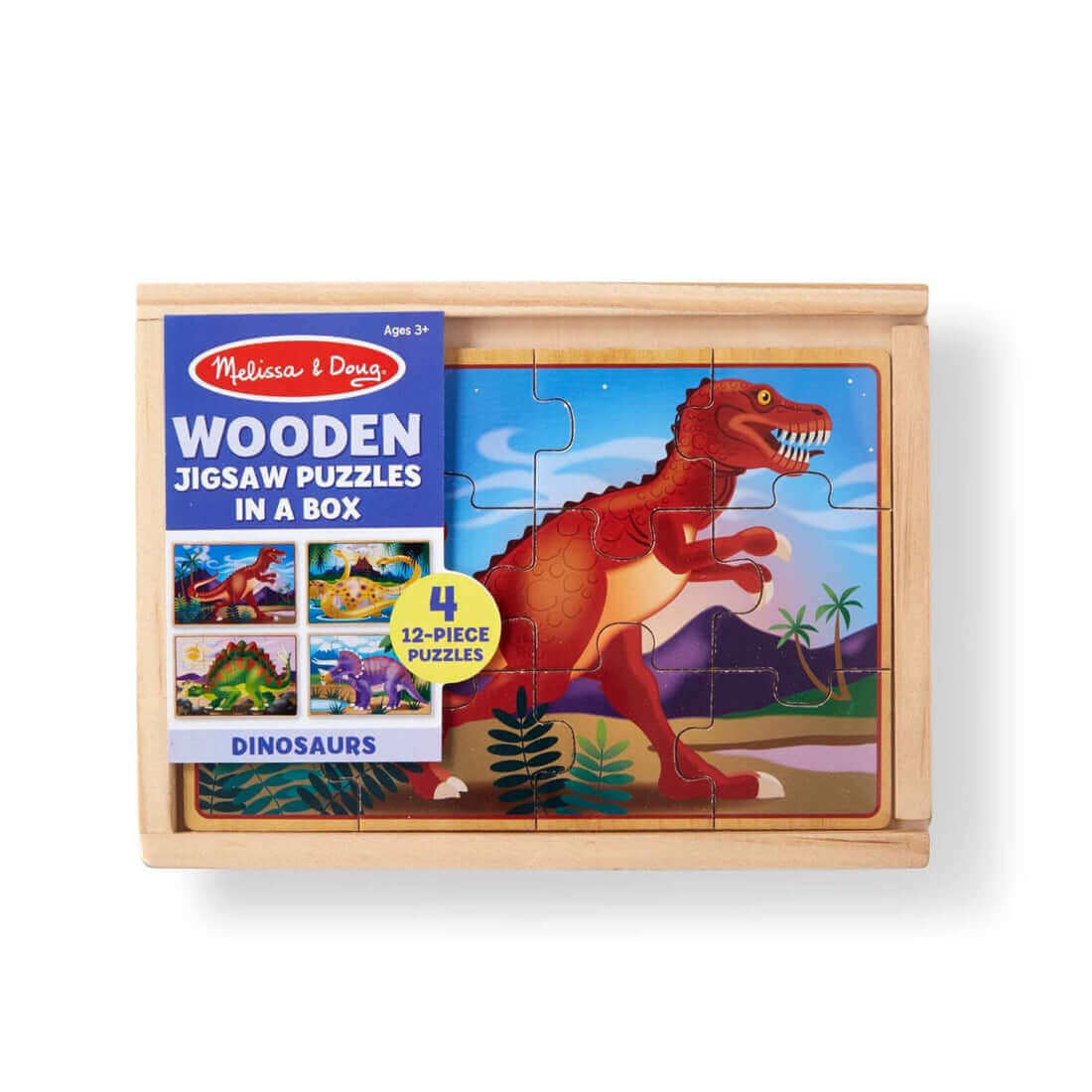 Coffret 4 casse-têtes en bois - Dinosaures (4 x 12 pcs)-Melissa & Doug-Boutique LeoLudo