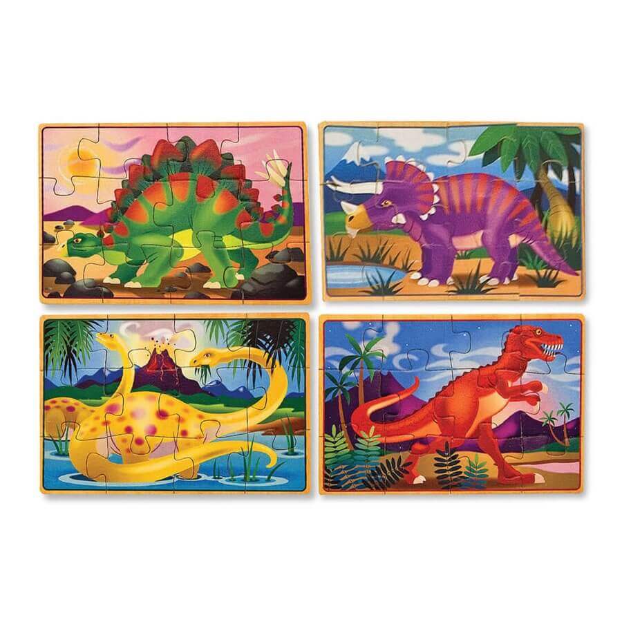 Coffret 4 casse-têtes en bois - Dinosaures (4 x 12 pcs)-Melissa & Doug-Boutique LeoLudo