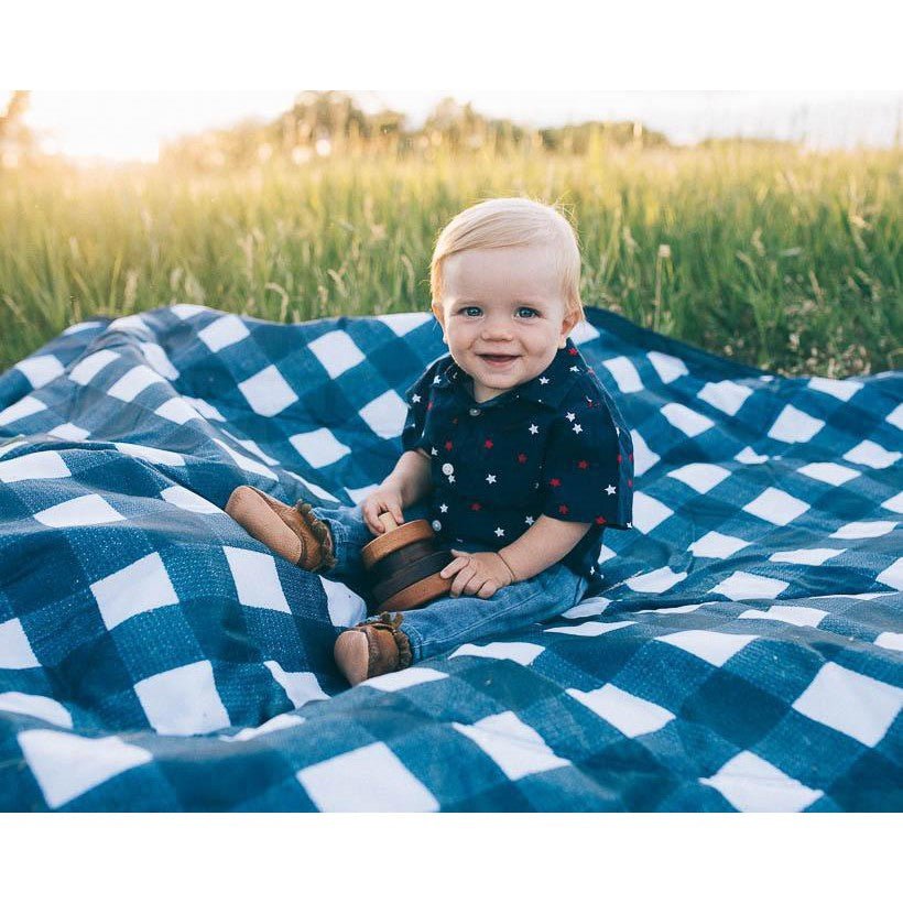 Couverture d'extérieur 5x5 pieds - Navy Plaid - Couvertures - Boutique LeoLudo - Little Unicorn