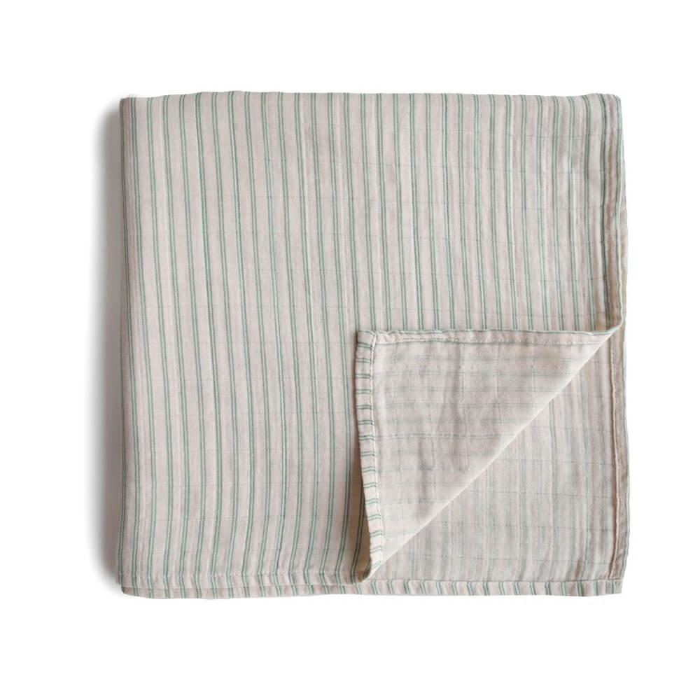 Couverture en mousseline de coton bio - Sage Stripe-Couvertures-Mushie-Boutique LeoLudo