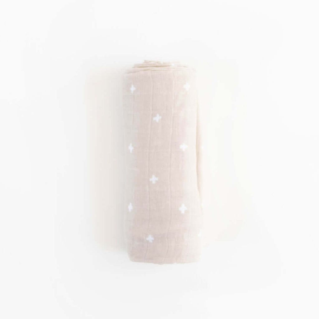 Couverture en mousseline de coton - Taupe Cross-Little Unicorn-Boutique LeoLudo