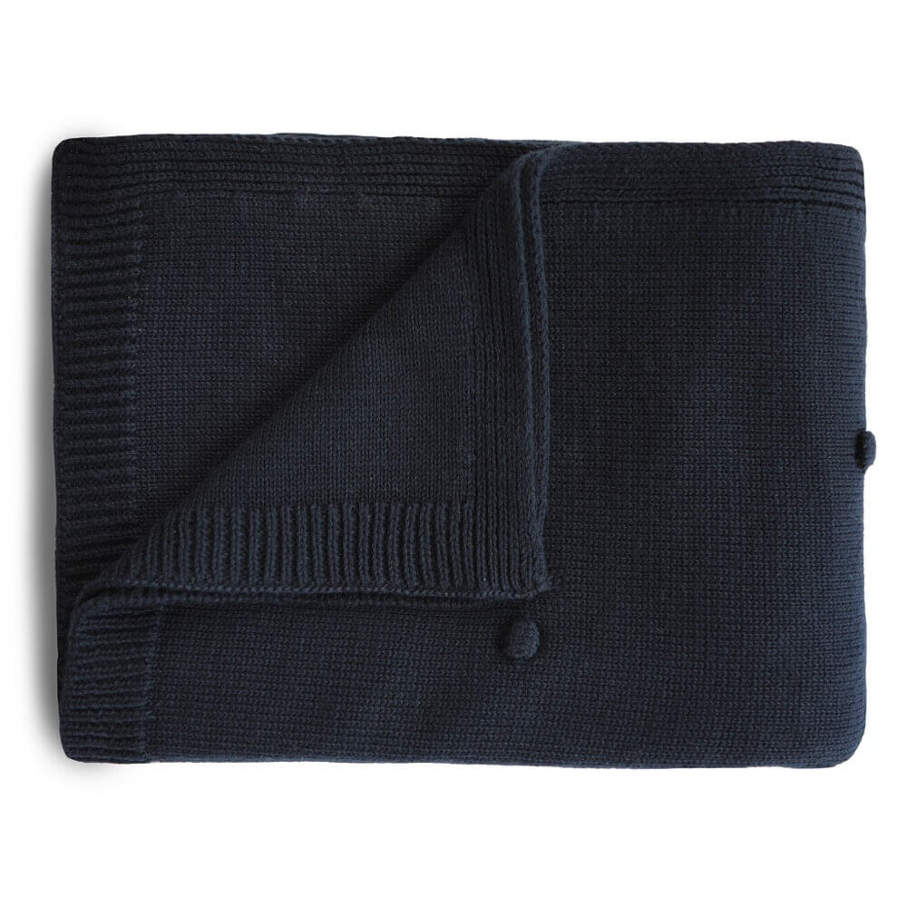 Couverture en tricot à pois texturés - Bleu marin foncé-Couvertures-Mushie-Boutique LeoLudo