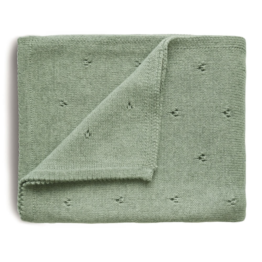 Couverture pointelle de bébé en tricot - Mélange Sauge-Couvertures-Mushie-Boutique LeoLudo