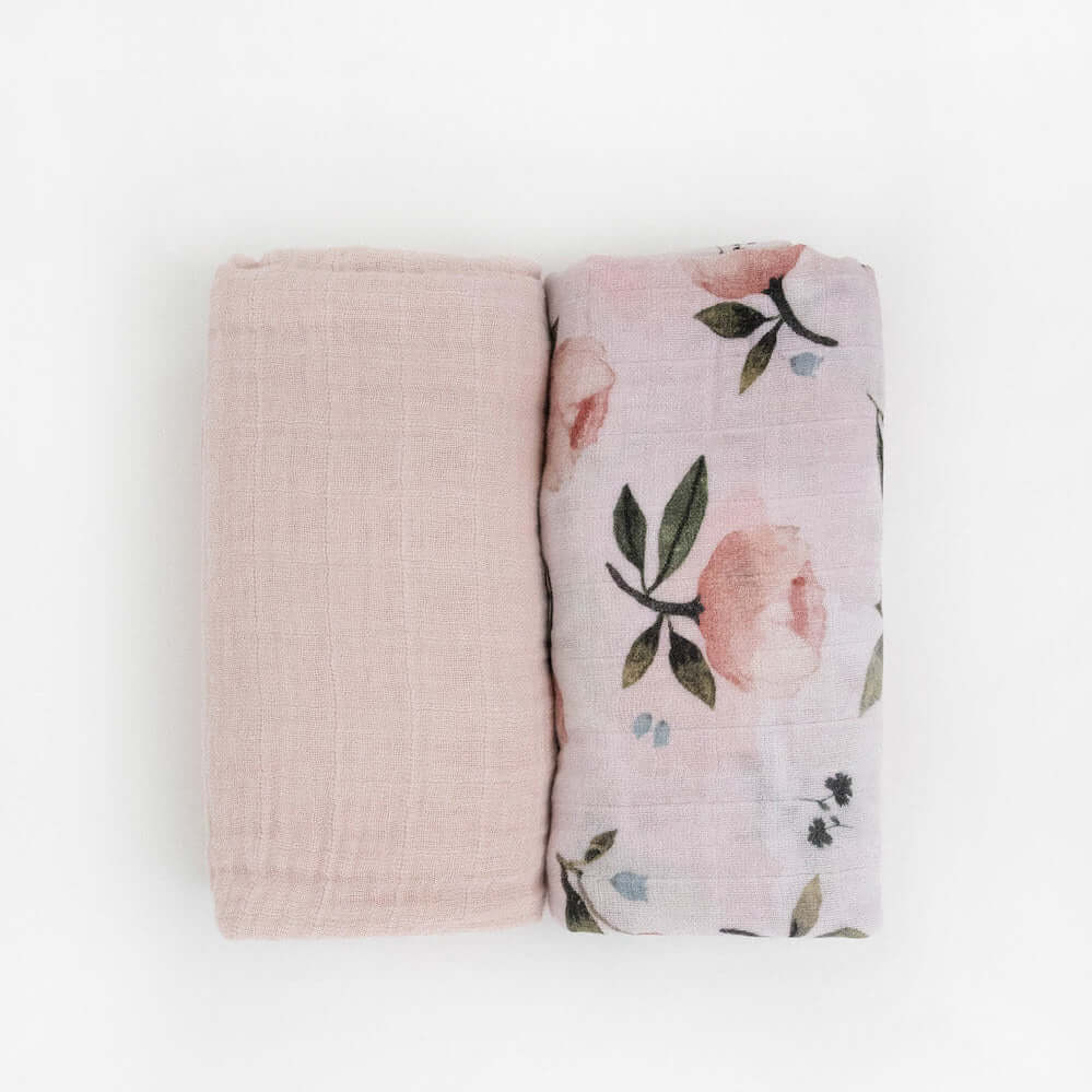 Couvertures en mousseline de coton bio - Watercolor Floret (paquet de 2)-Little Unicorn-Boutique LeoLudo