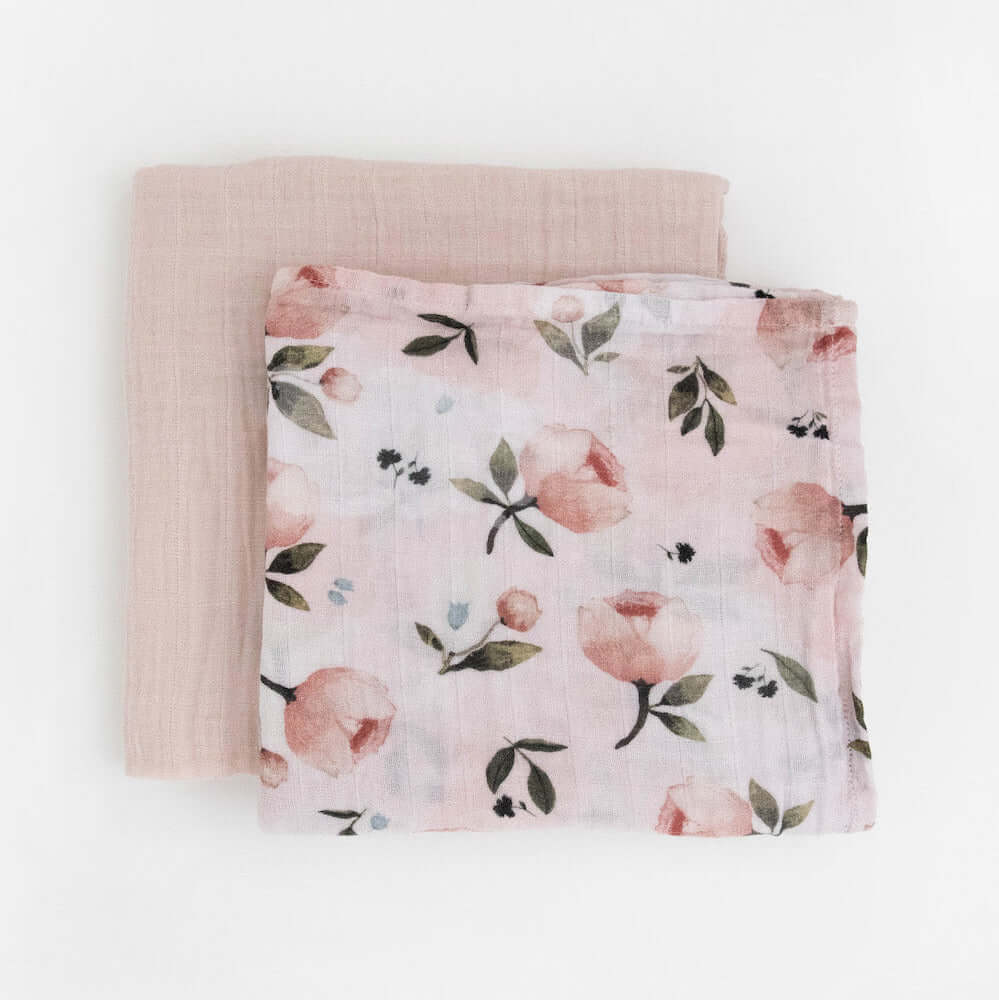 Couvertures en mousseline de coton bio - Watercolor Floret (paquet de 2)-Little Unicorn-Boutique LeoLudo