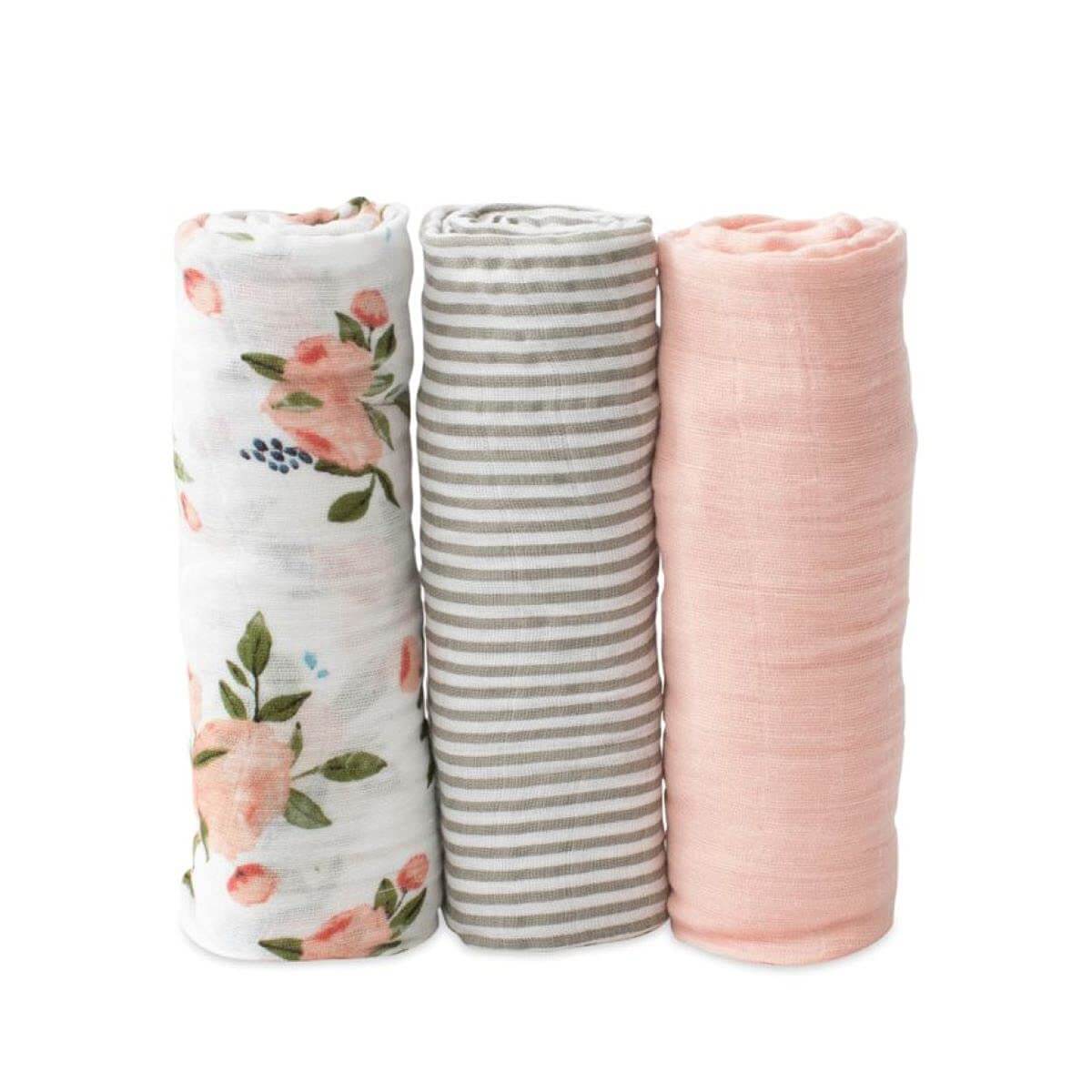 Couvertures mousselines - Watercolor Roses (paquet de 3) - Couvertures - Boutique LeoLudo - Little Unicorn