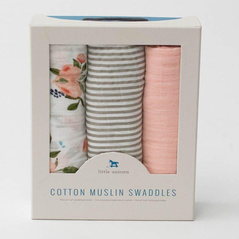 Couvertures mousselines - Watercolor Roses (paquet de 3)-Little Unicorn-Boutique LeoLudo