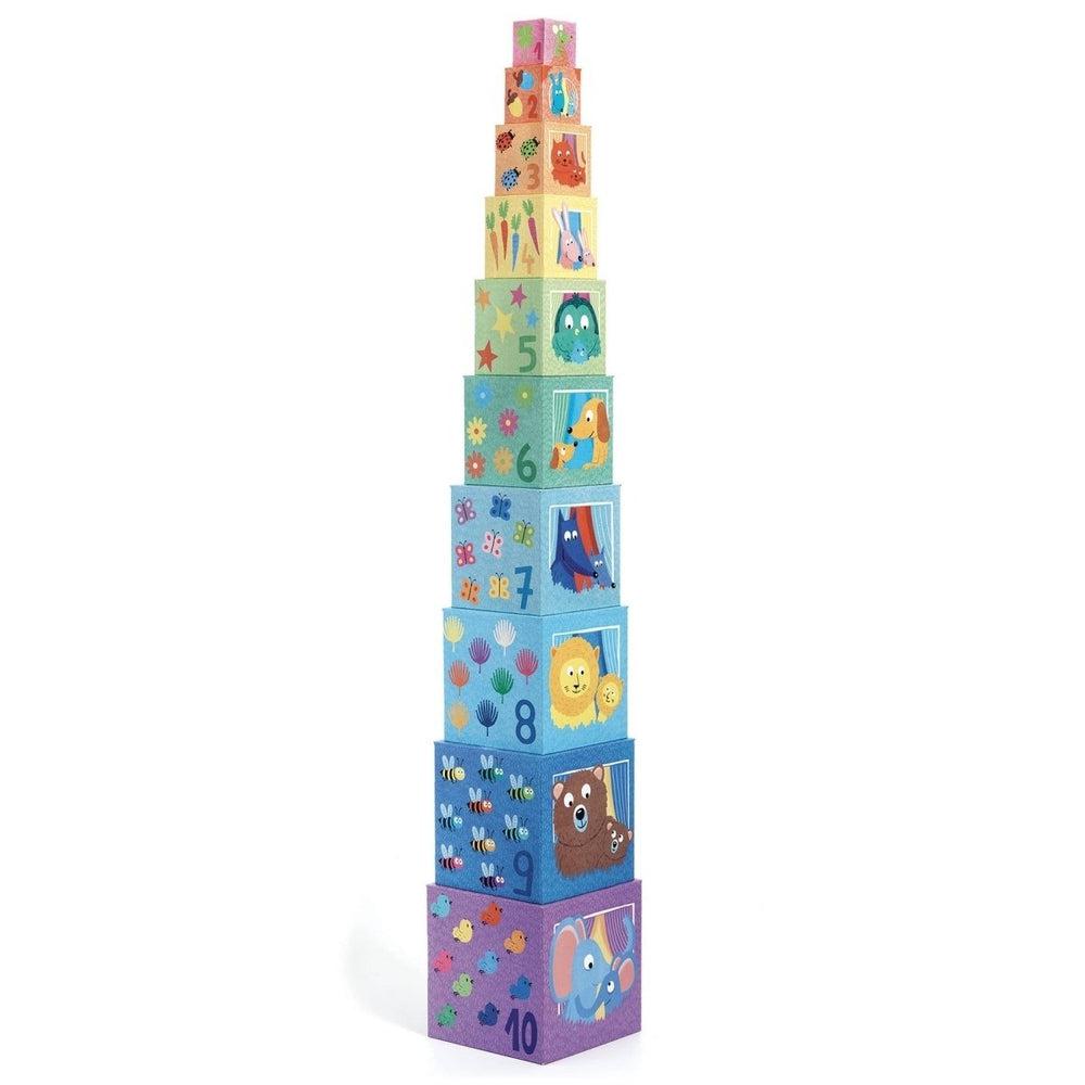 Cubes à empiler arc - en - ciel - Jouets à trier & empiler - Boutique LeoLudo - Djeco