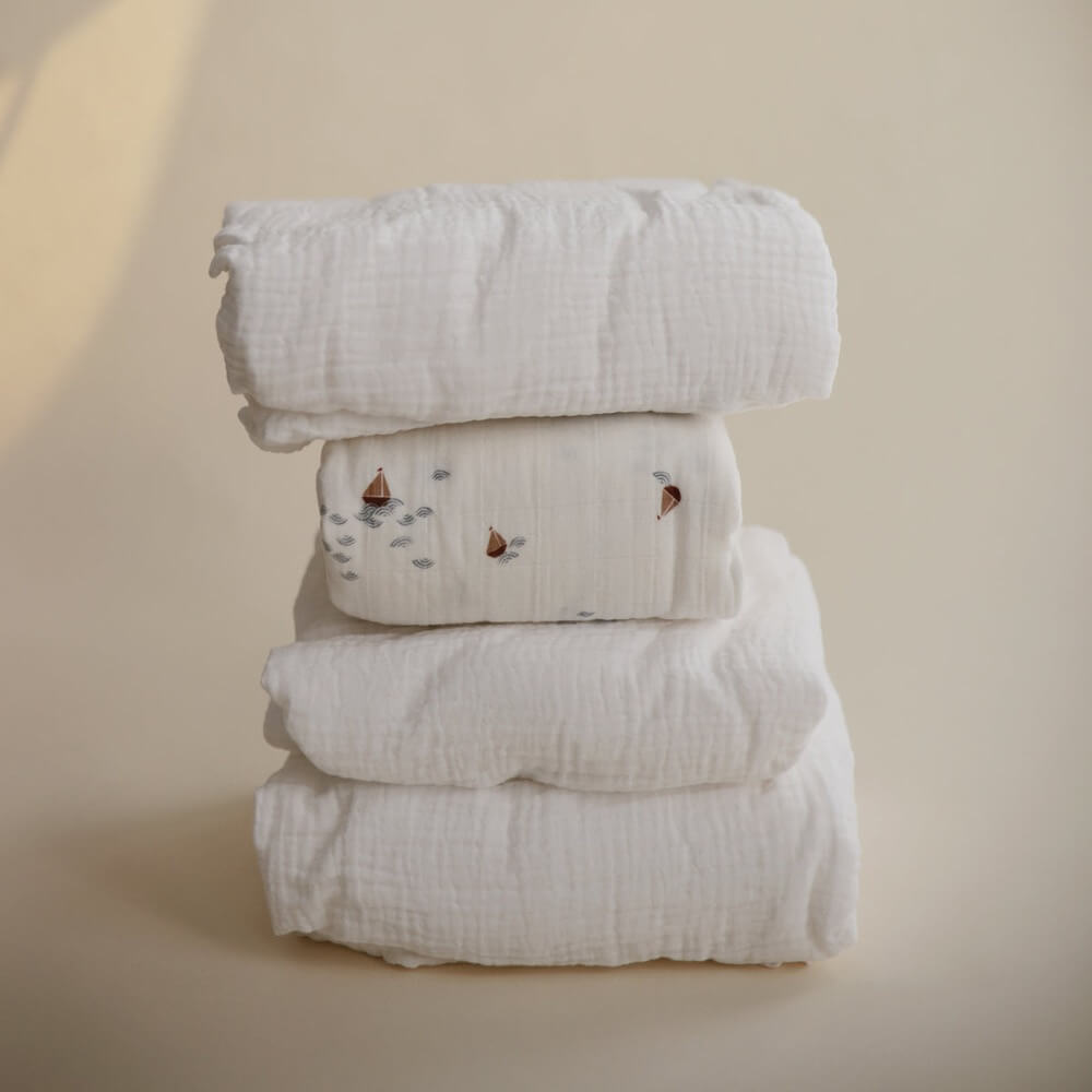 Drap contour de lit de bébé en mousseline - Blanc-Mushie-Boutique LeoLudo