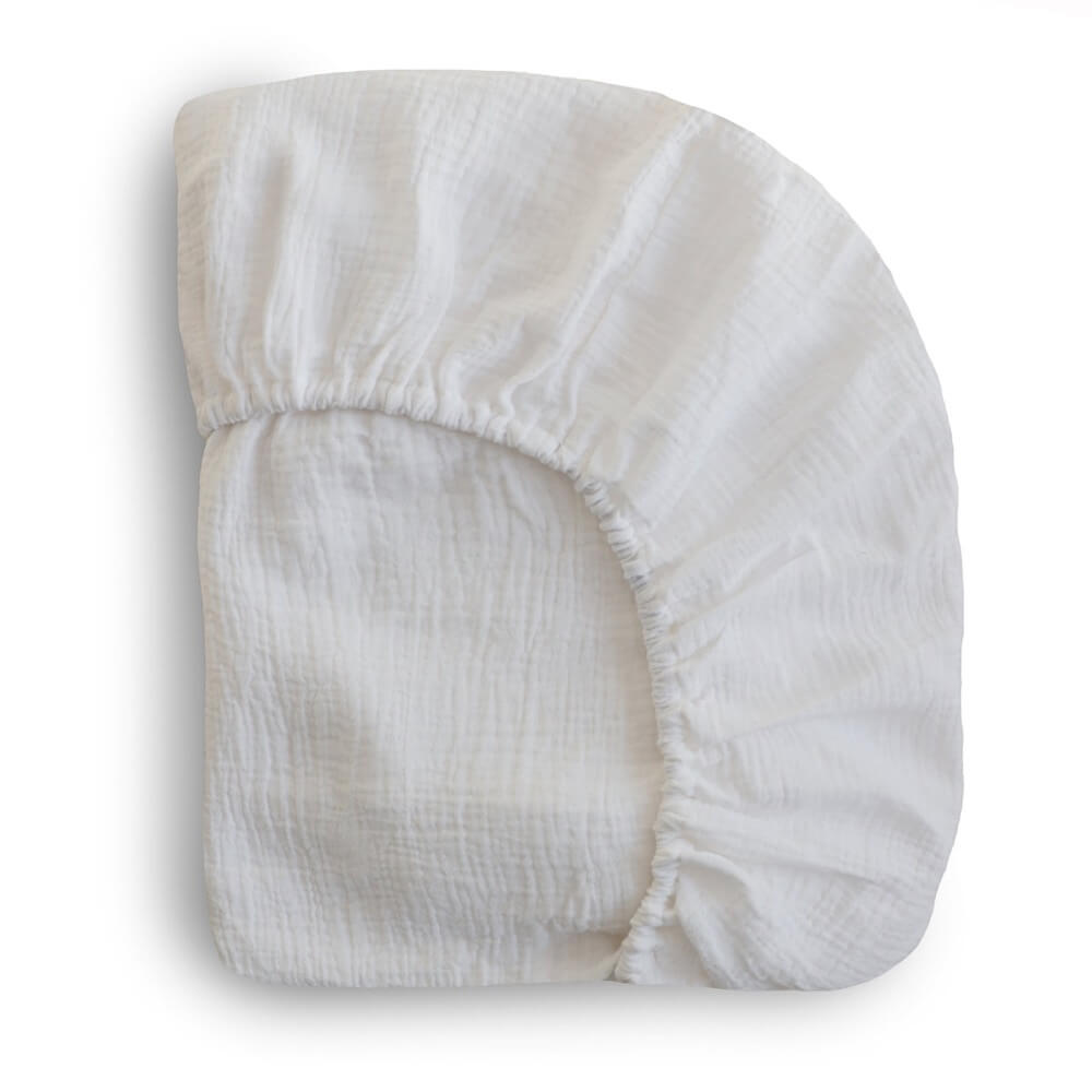 Drap contour de lit de bébé en mousseline - Blanc-Literie-Mushie-Boutique LeoLudo