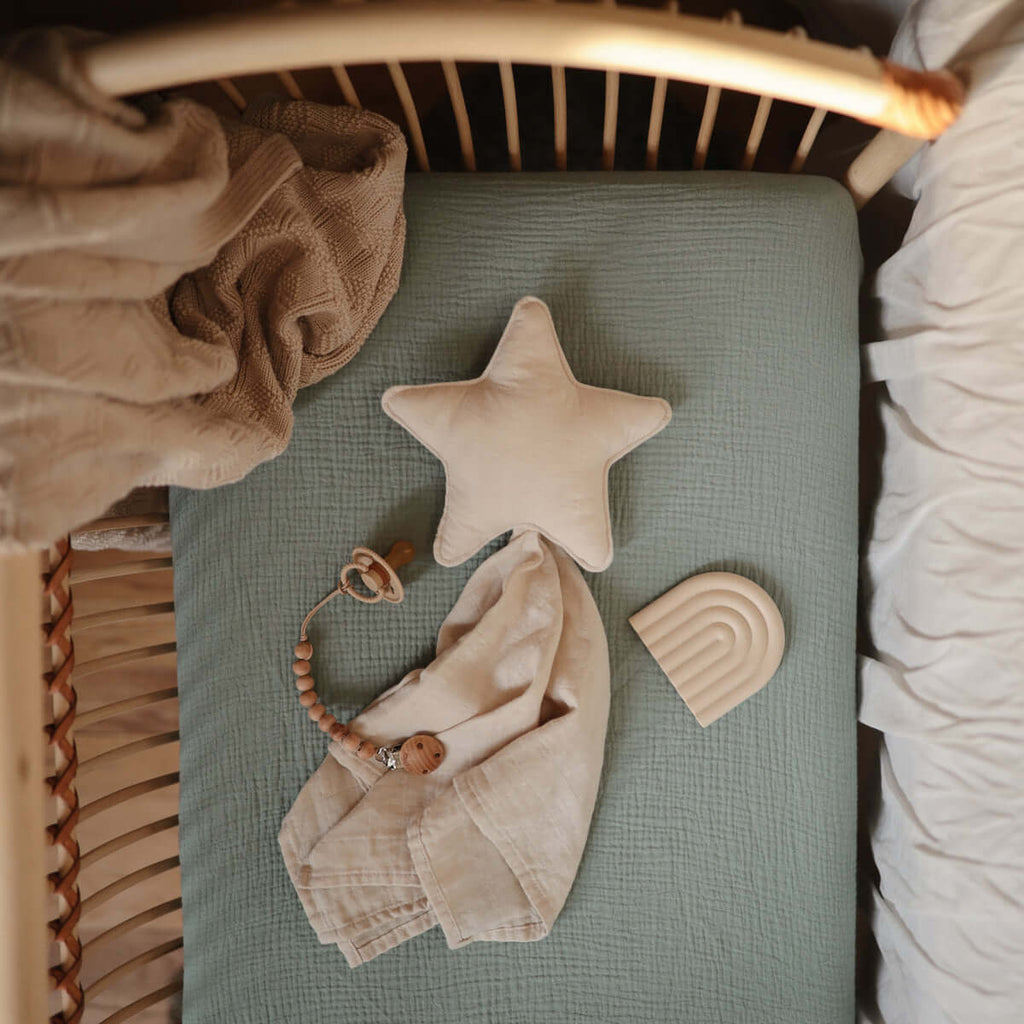 Drap contour de lit de bébé en mousseline - Vert romain-Mushie-Boutique LeoLudo