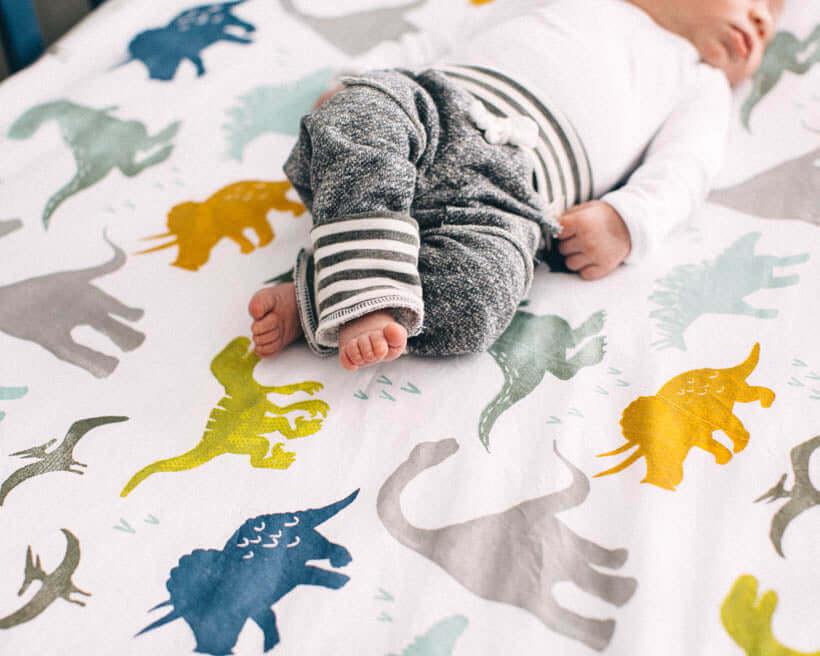 Drap contour en mousseline pour lit de bébé - Dino Friends-Little Unicorn-Boutique LeoLudo
