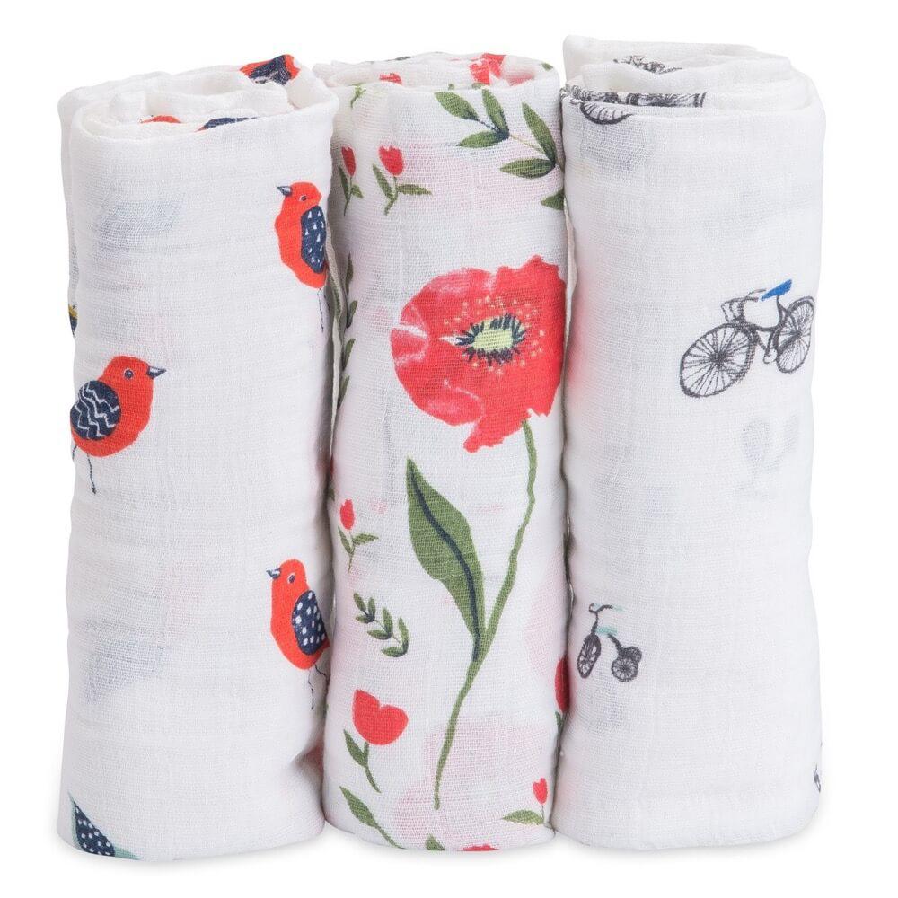 Ensemble de 3 couvertures en mousseline de coton - Summer Poppy 2-Couvertures-Little Unicorn-Boutique LeoLudo