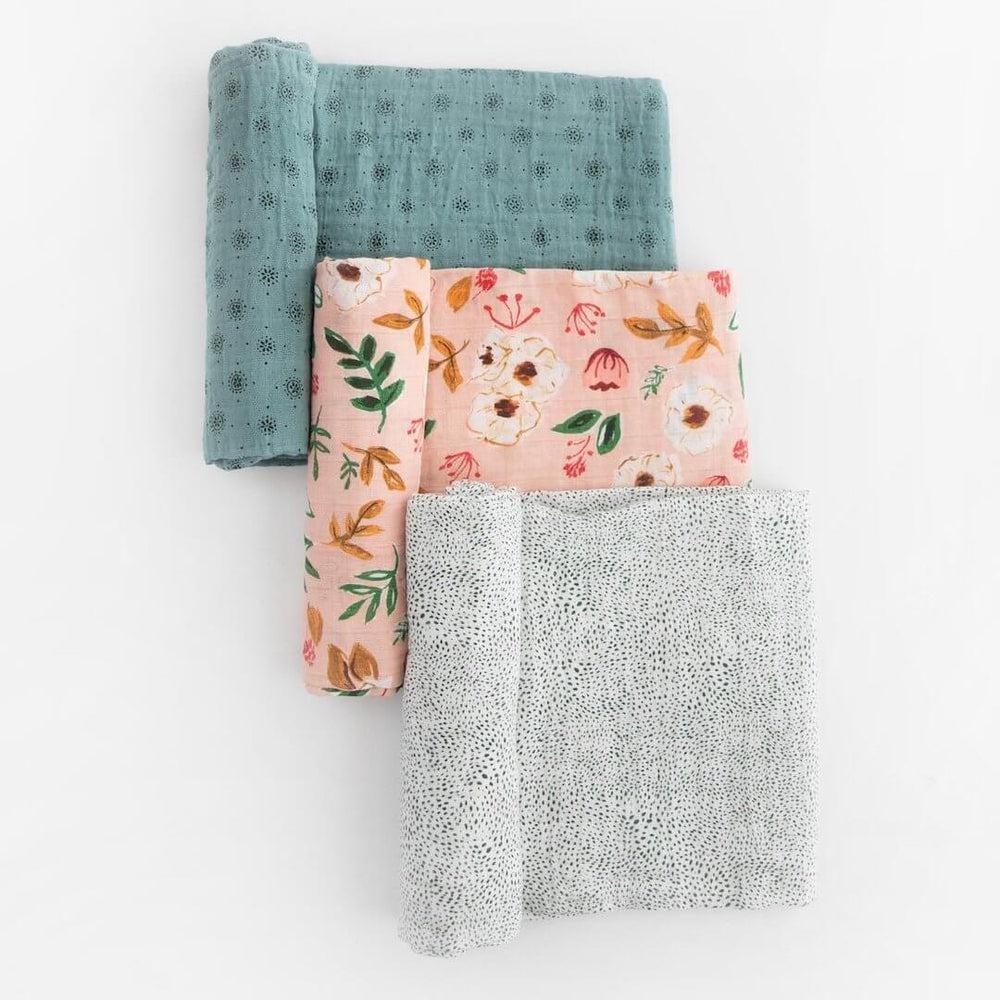 Ensemble de couvertures d'emmaillotage en mousseline - Vintage Floral-Couvertures-Little Unicorn-Boutique LeoLudo