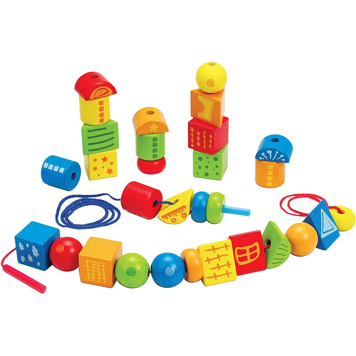 Formes en bois à enfiler (32 pcs) - Jeux de motricité fine - Boutique LeoLudo - Hape