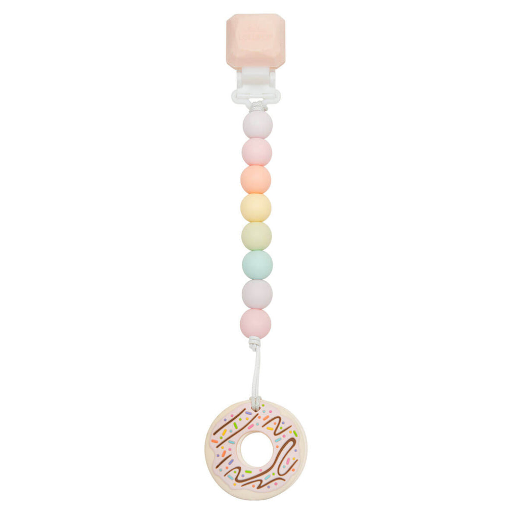 Jouet de dentition + attache en perles - Beigne rose-Loulou LOLLIPOP-Boutique LeoLudo