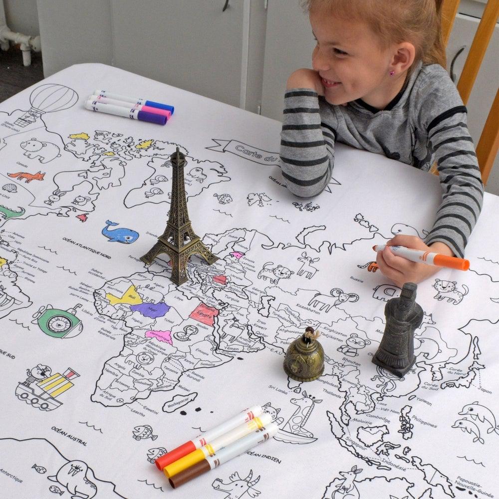 Nappe éducative à colorier - Carte du Monde (45x45 po)-Bricolage-BiMoo-Boutique LeoLudo