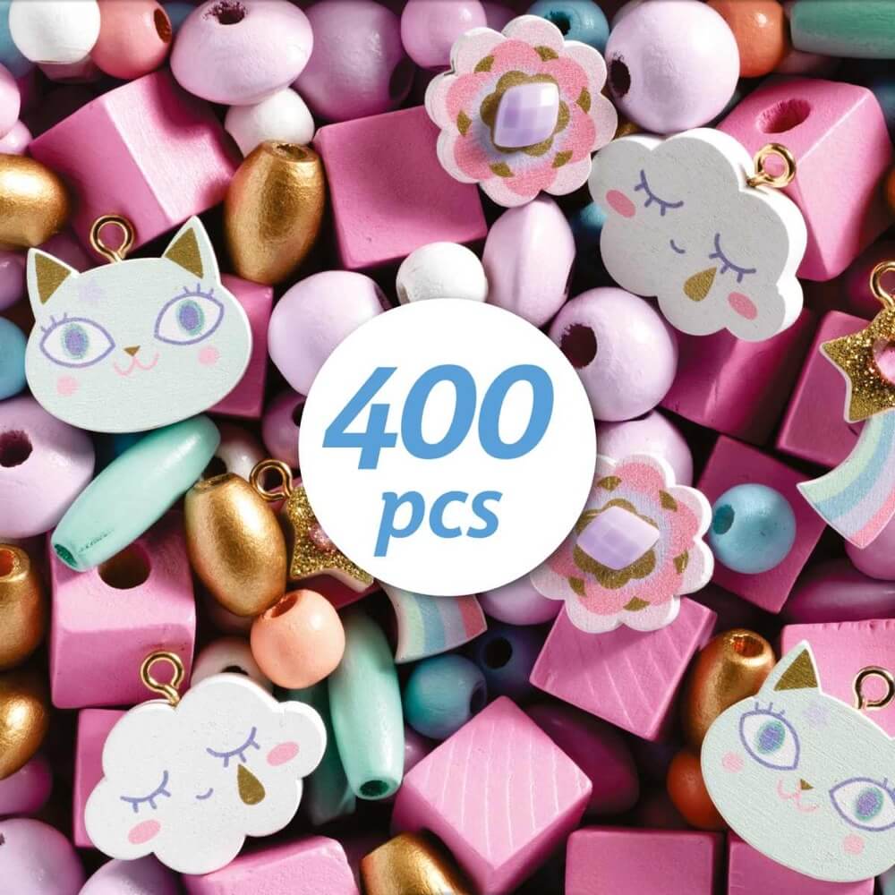Perles en bois à enfiler - Arc - en - ciel (400 pcs) - Jeux de motricité fine - Boutique LeoLudo - Djeco
