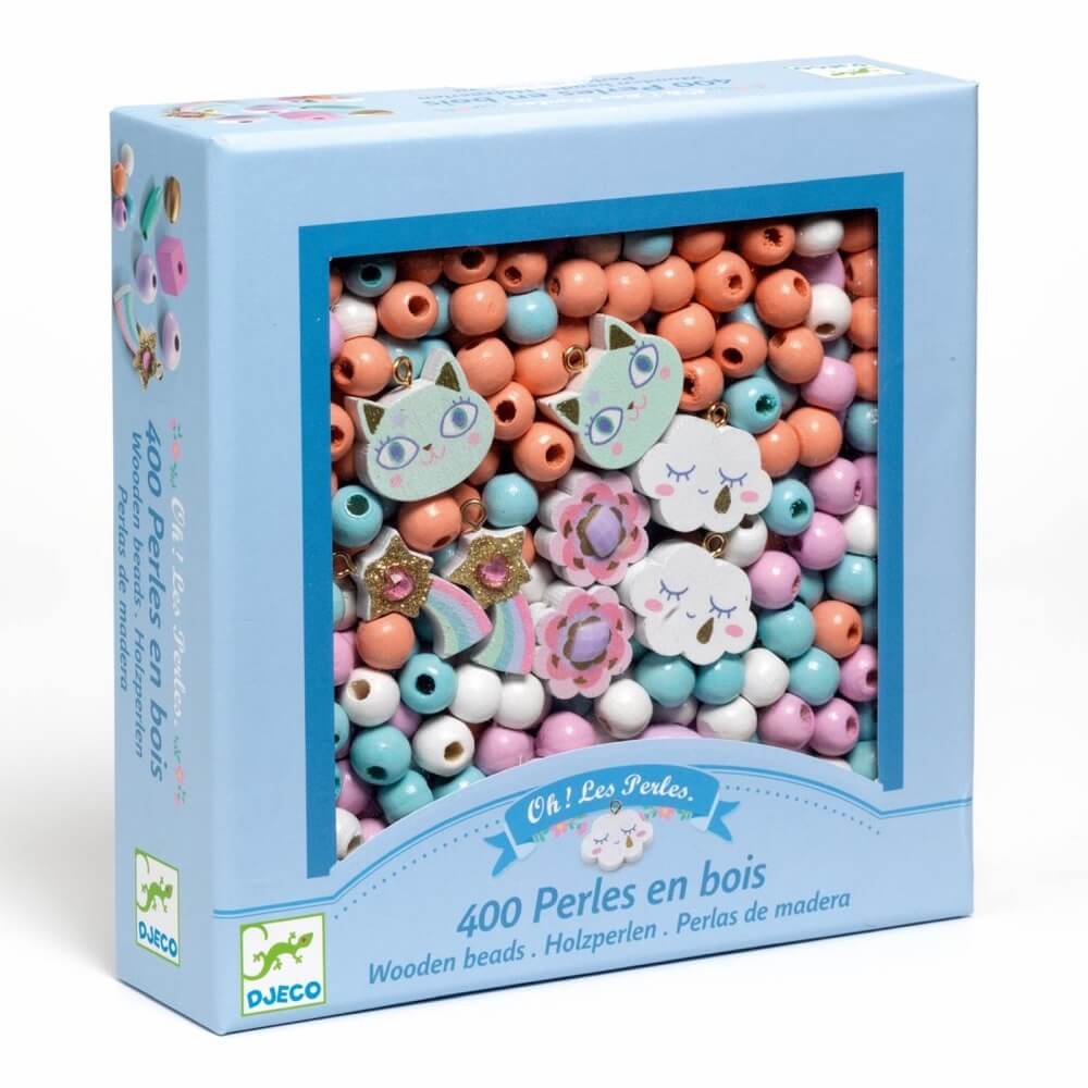 Perles en bois à enfiler - Arc - en - ciel (400 pcs) - Jeux de motricité fine - Boutique LeoLudo - Djeco